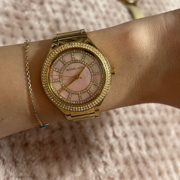 Michael Kors MK3396 Mother of Pearl Rhinestone Watch, Gold Tone Stainless Steel - Picture 5 of 5